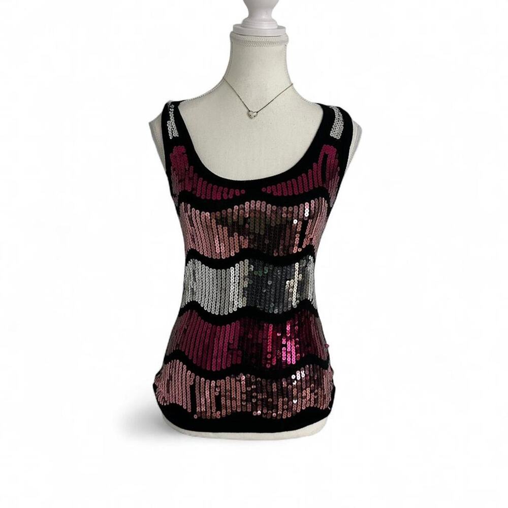 Pink + Black Sequin Going Out Glam Fairy Core Y2K Tank Size Small 98% Cotton